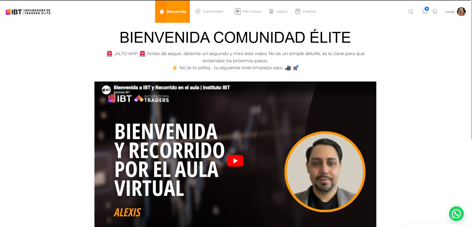 Plataforma IBT — vista principal del aula virtual